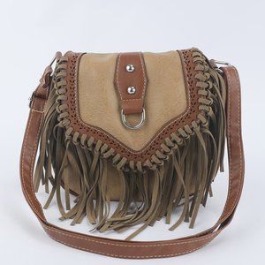 Brown Boho Fringe Flip Crossbody Bag by Blushing Owl